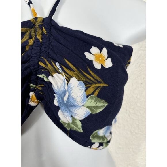 Bali Chic Top One Size Floral Rayon Halter Top Hawaiian Blue - Picture 3 of 8